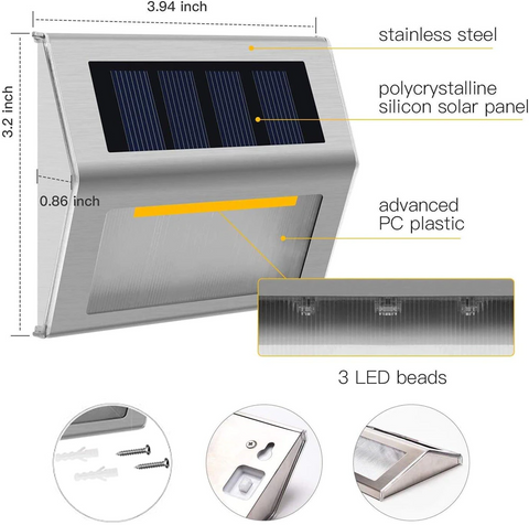 6 x Super Bright Solar Powered LED Fence Wall Lights